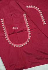 Beet red - Mayuri - 1 mtr Silk Cotton Embroidered Blouse Piece – Rajasthani Woman Motif